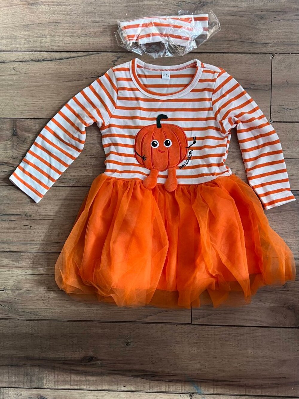 NWT Toddler Girls Halloween Pumpkin Tutu Dress & Headband Set 18-24M